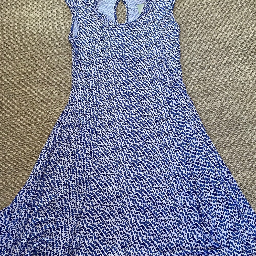 Ladies Keren Hart Summer Sleeveless Dress, Size Small, White with Blue pattern